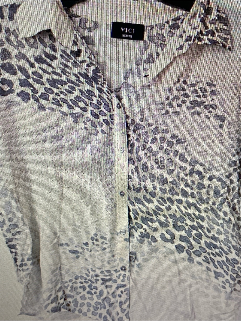 Vici Cream and Gray Leopard Button-Down Shirt